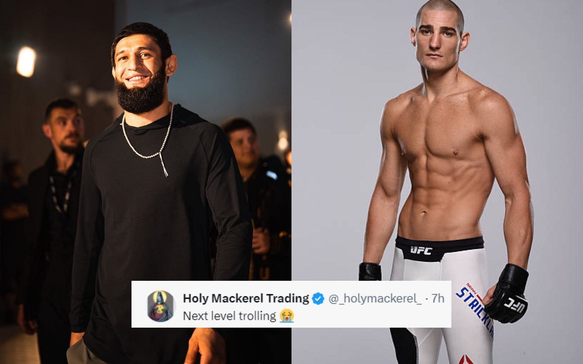 Fans react to Khamzat Chimaev (left) trolling Sean Strickland (right). [Images courtesy: Getty and @khamzat_chimaev on Instagram]