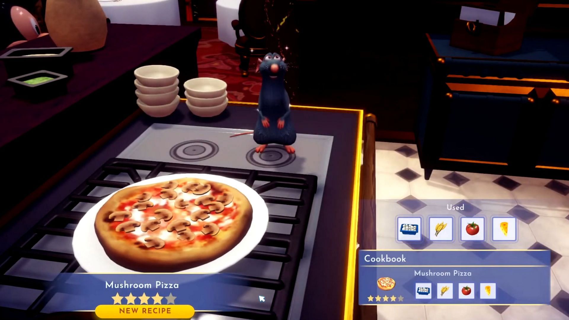 Mushroom Pizza is a four-star recipe in the game (Image via Gameloft)