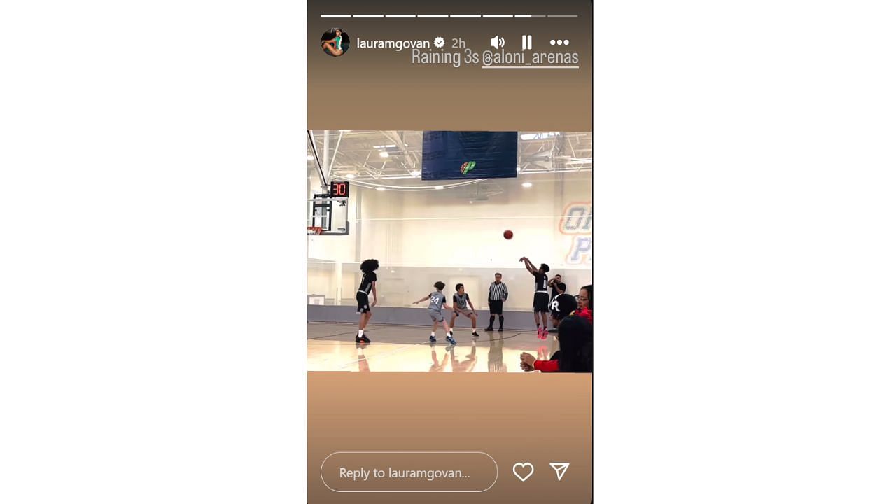 Gilbert Arenas&#039; ex, Laura Govan, reacting to Aloni Arenas&#039; highlights with the Compton Magic. [photo: @lauramgovan/IG]