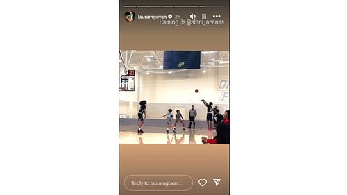 Gilbert Arenas' ex, Laura Govan, reacting to Aloni Arenas' highlights with the Compton Magic. [photo: @lauramgovan/IG]