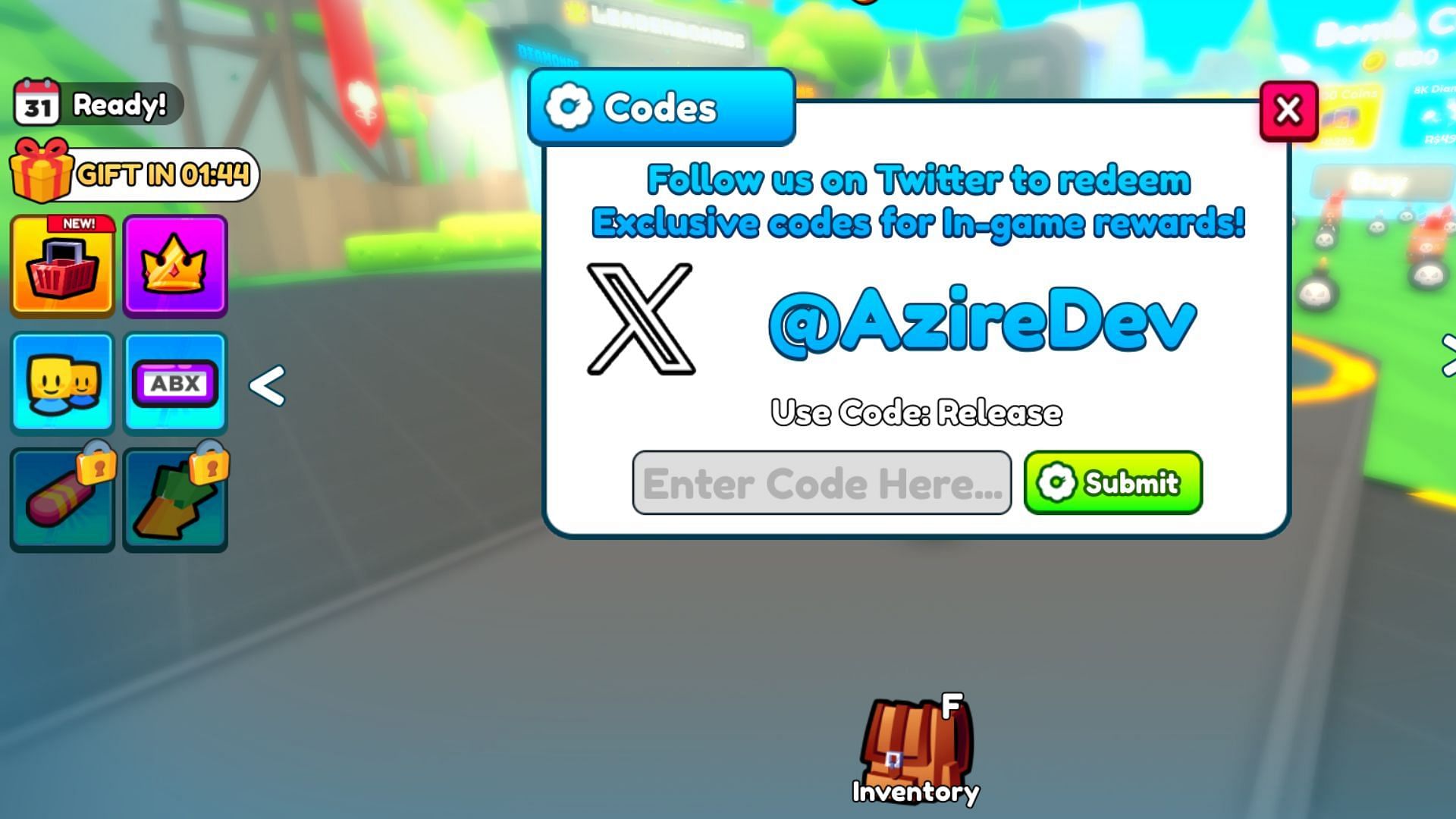 Redeem codes in Bomb Simulator X (Image via Roblox)