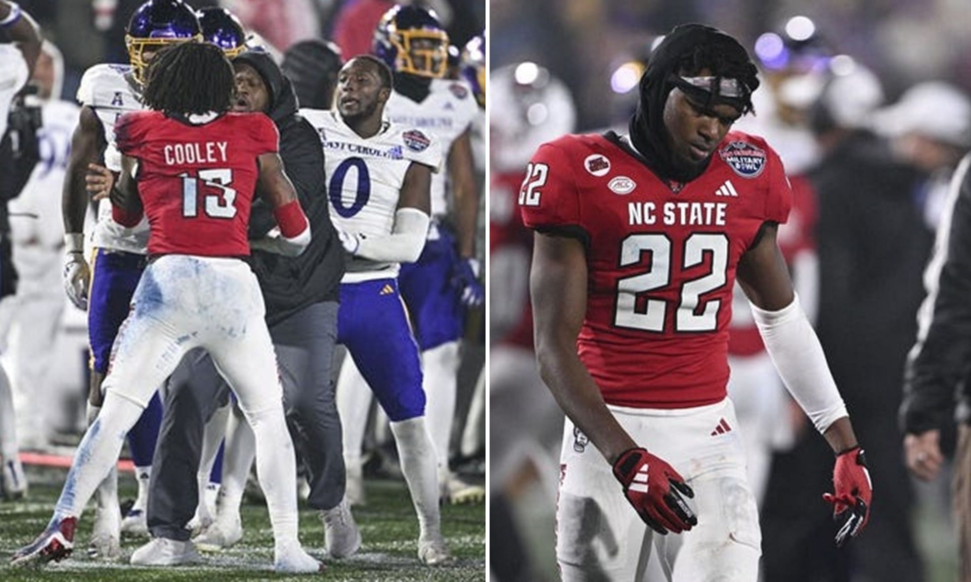 Referee spills blood as tempers fly at Military Bowl with players shoving and pushing in middle of field. (Image credits: Imagn)