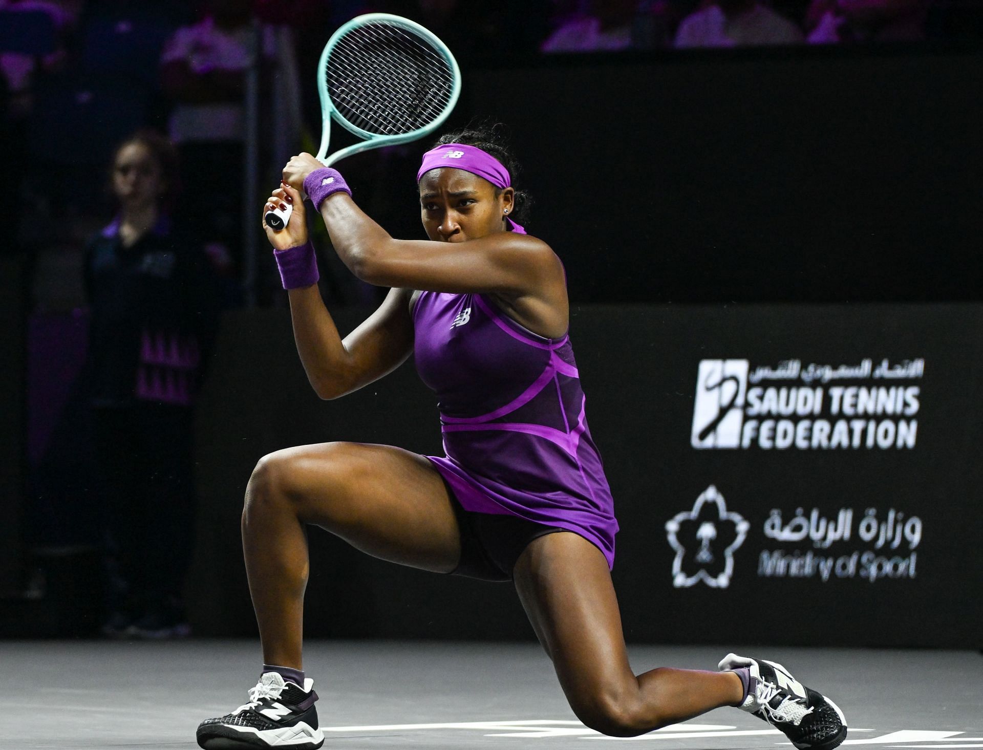 Coco Gauff playing at the WTA Finals 2024 - Day 6 - (Source: Getty)