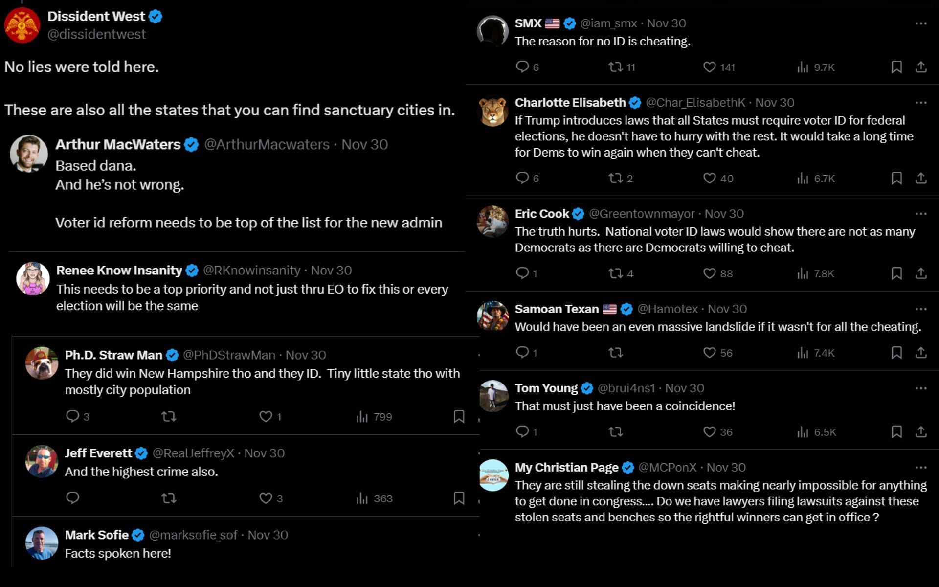 Fans react to Dana White&#039;s criticism about Kamala Harris. [Screenshots courtesy: @DefiantLs on X]