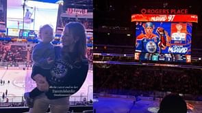 Connor McDavid's wife Lauren connects with Connor Brown's family during Oilers game at Rogers Place