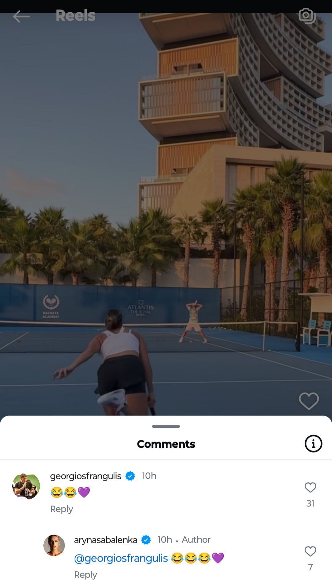 Aryna Sabalenka and her boyfriend Georgio Frangulis react to the player&#039;s hilarious challenge with her team,, (Source: Instagram, https://www.instagram.com/p/DDcgkLkuUtt/)