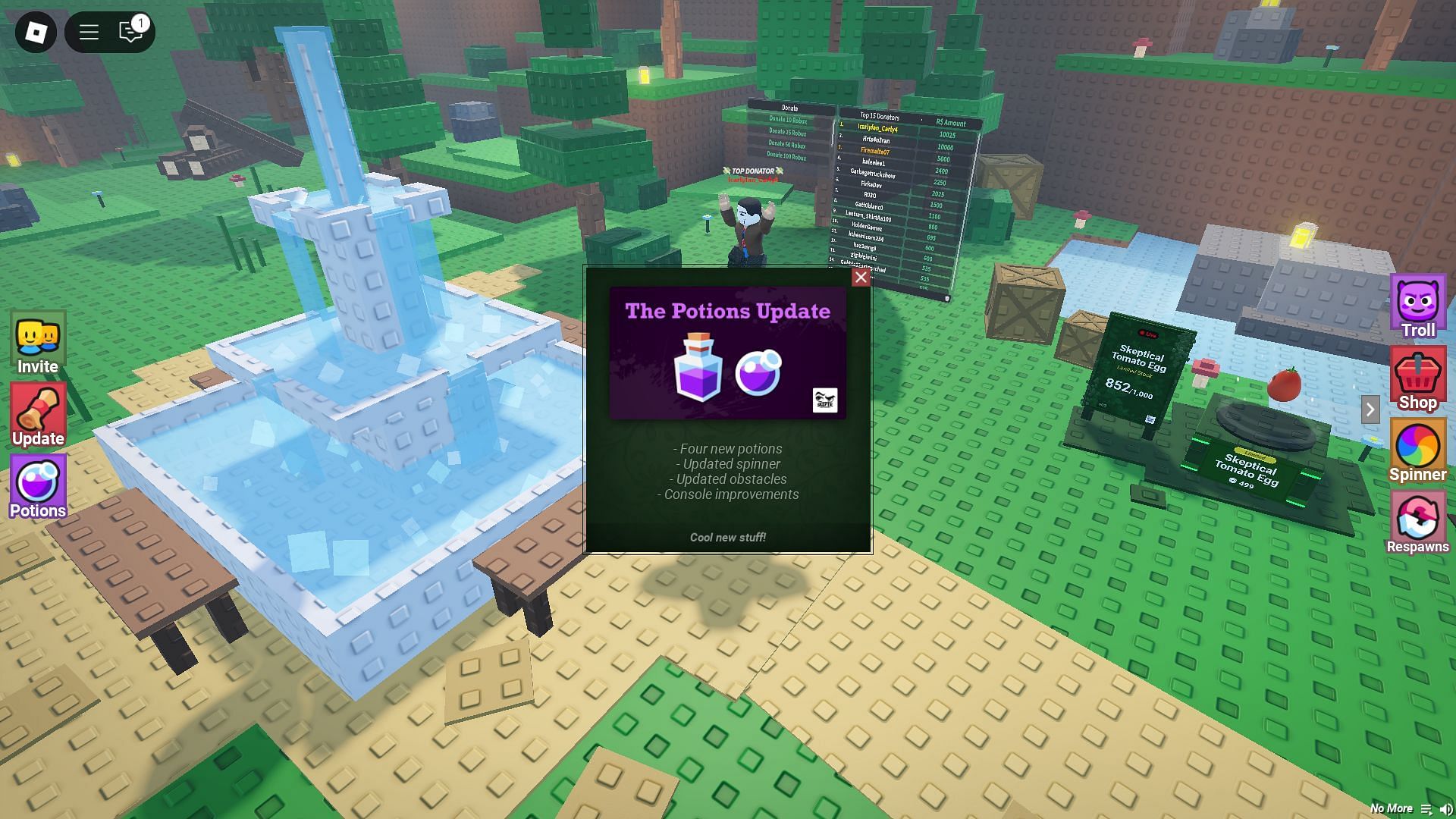 In-game update log (Image via Roblox)