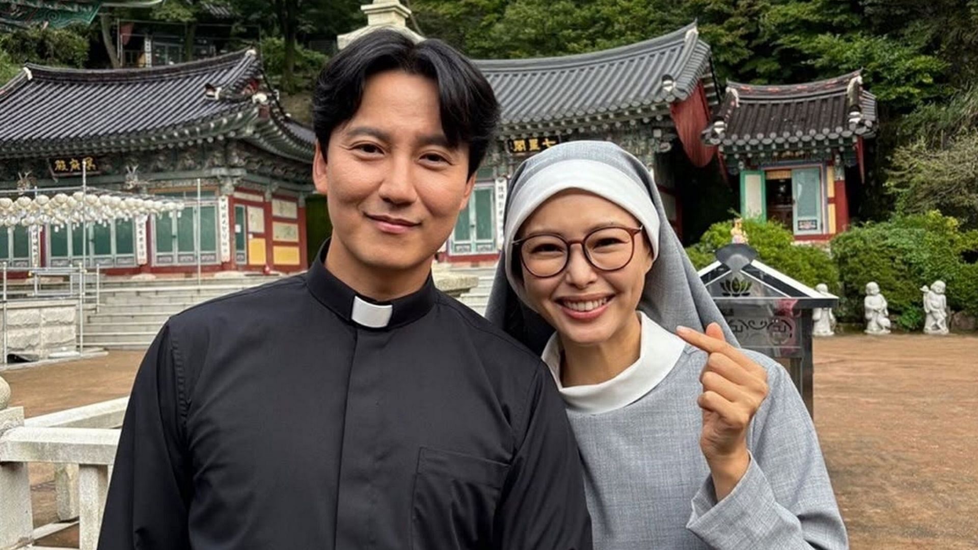 Featuring cast Kim Nam-gil and Honey Lee of The Fiery Priest (Image via @namgildaero/Instagram)