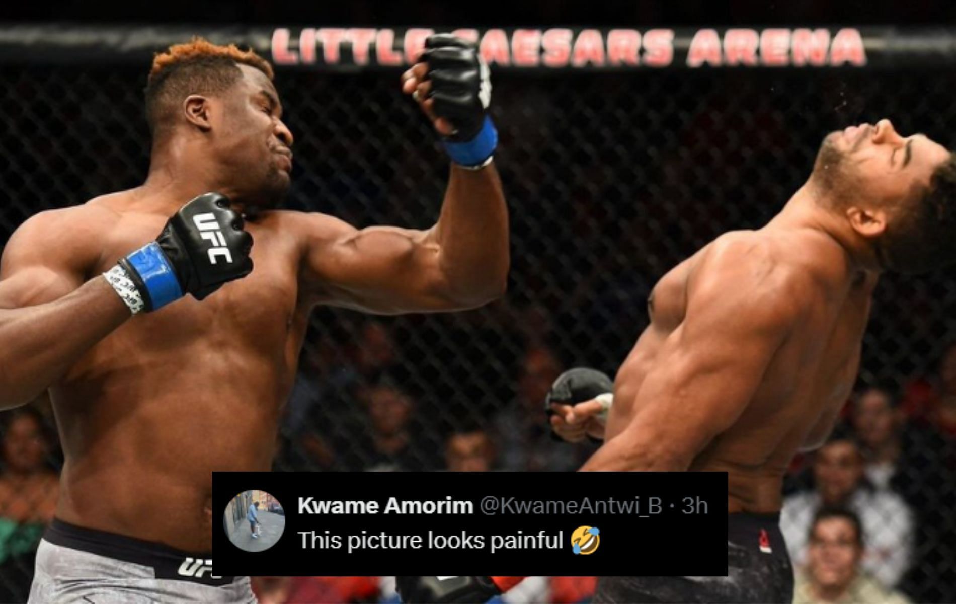 Fans react to Francis Ngannou looking back on his stunning KO-victory over Alistair Overeem. [Image Courtesy: @francis_ngannou on X]