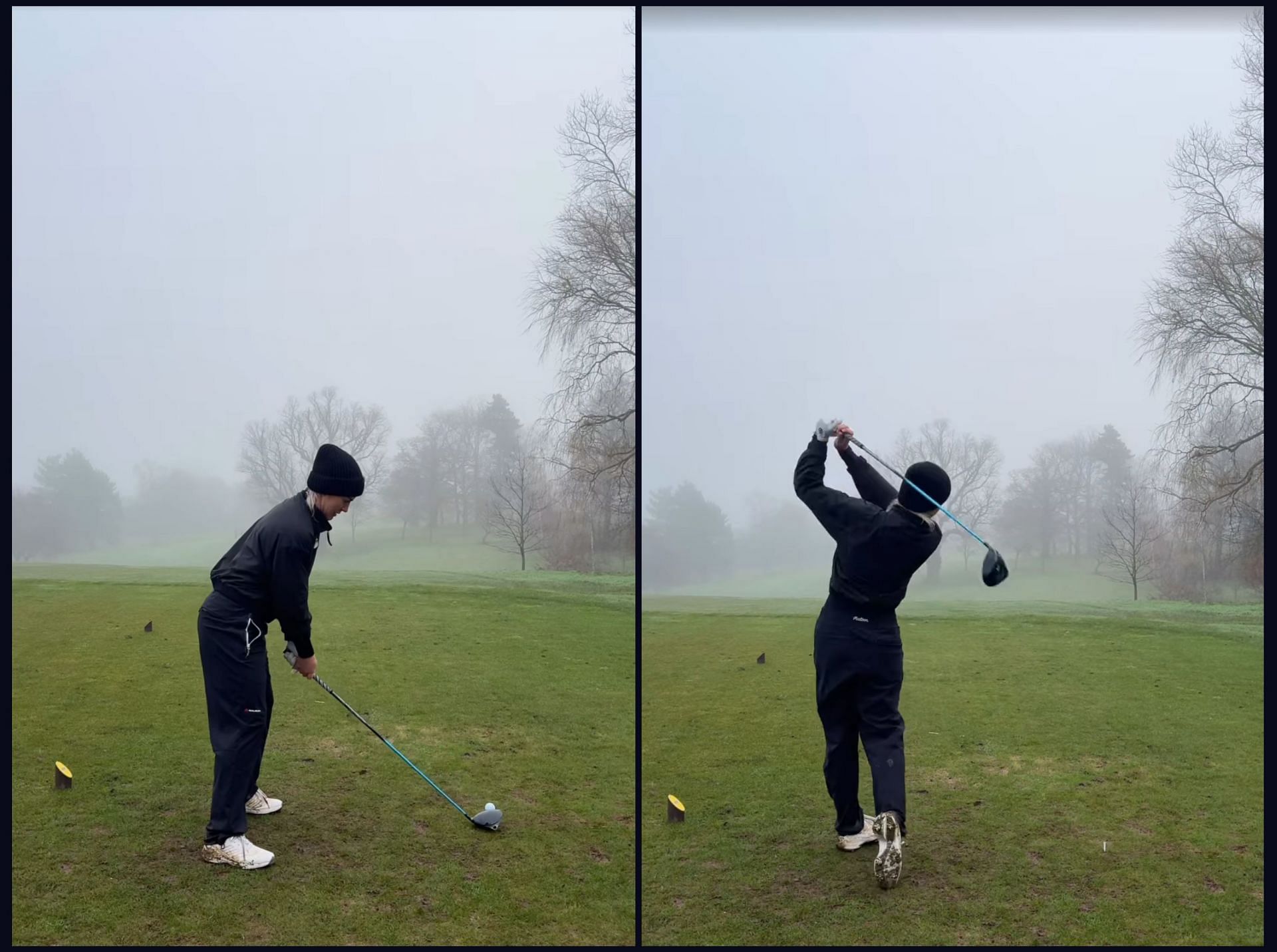 Charley Hull teeing off in rain/source: @charley.hull in IG