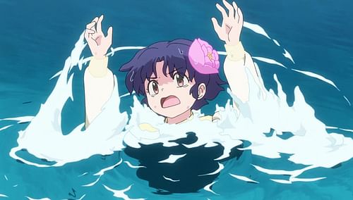 Akane drowning while fighting Mikado and Azusa (Image via MAPPA).