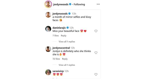 Daniela Rajic reacts to Jordyn Wood's photo dump on Instagram. [photo: @jordynwoods/IG]