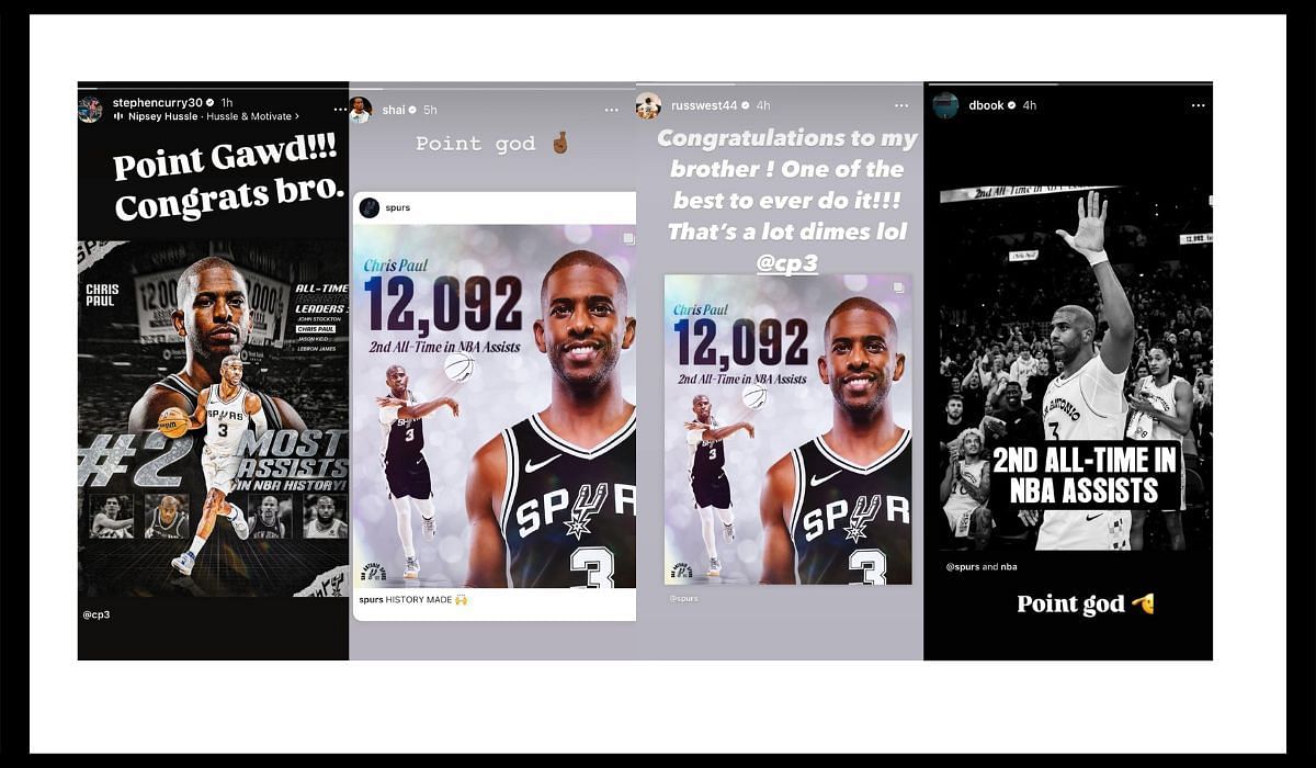 CP3 is celebrated by Stephen Curry and 15x All-Stars for his historic milestone (Image credits: Instagram stories from Stephen Curry, Shai Gilgeous-Alexander, Russell Westbrook &amp; Devin Booker)