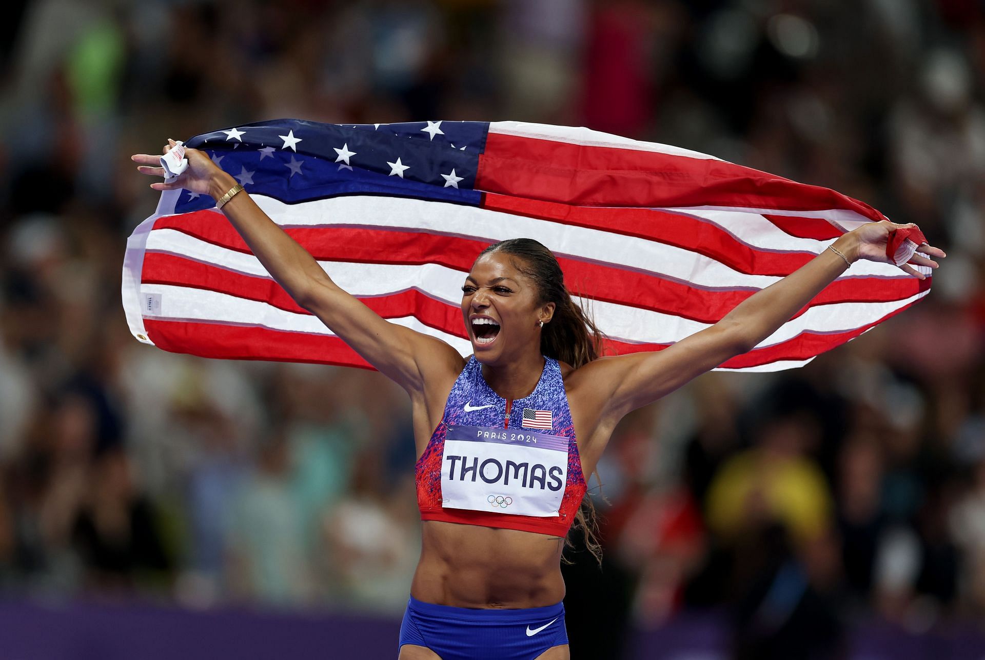 Gabby Thomas at Paris Olympics. (Photo by Al Bello/Getty Images)