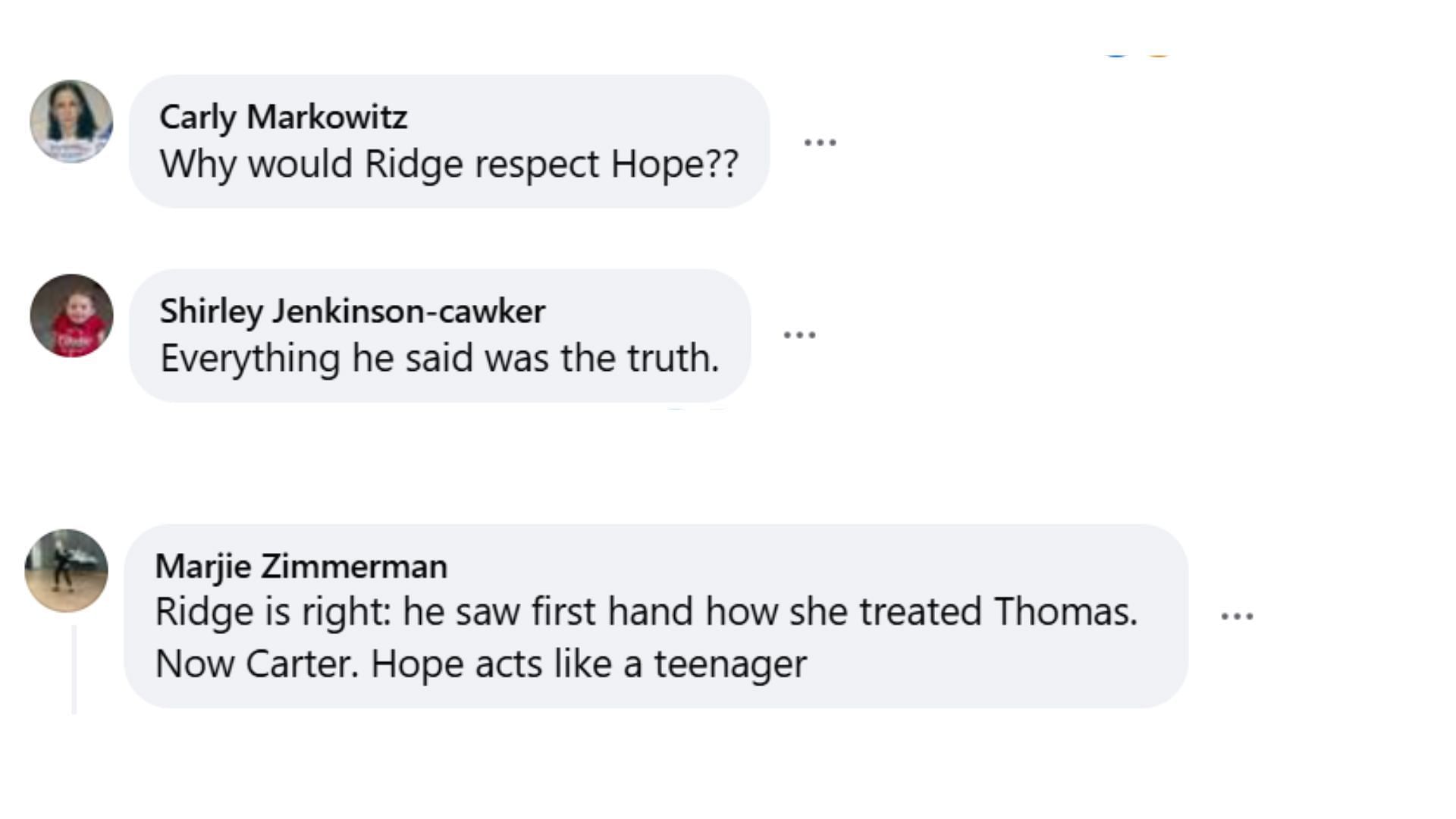 Some fans think Ridge was right about blaming Hope (Image via Facebook/The Bold and the Beautiful)