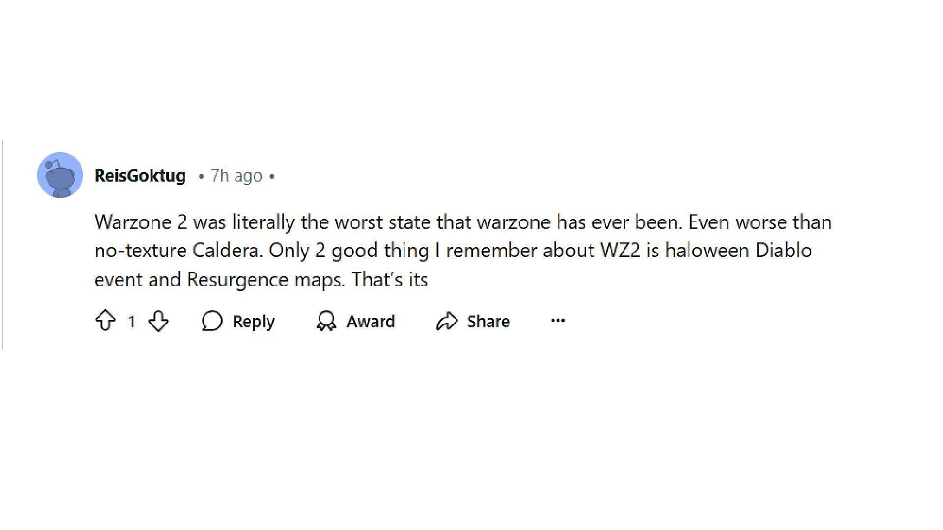 A user criticizing WZ 2 (Image via Reddit)