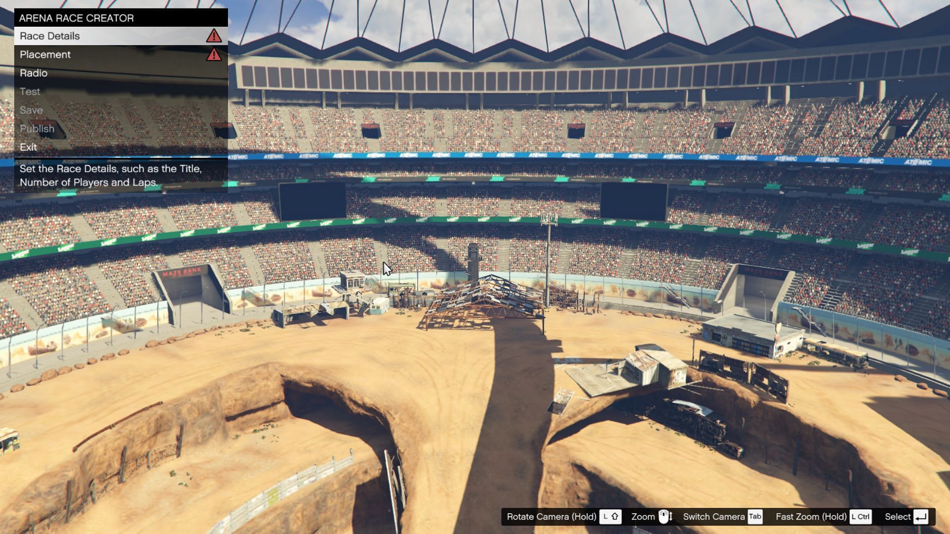 A screenshot of the Arena Race tool for GTA Online Race Creator guide readers. (Image via Rockstar Games)