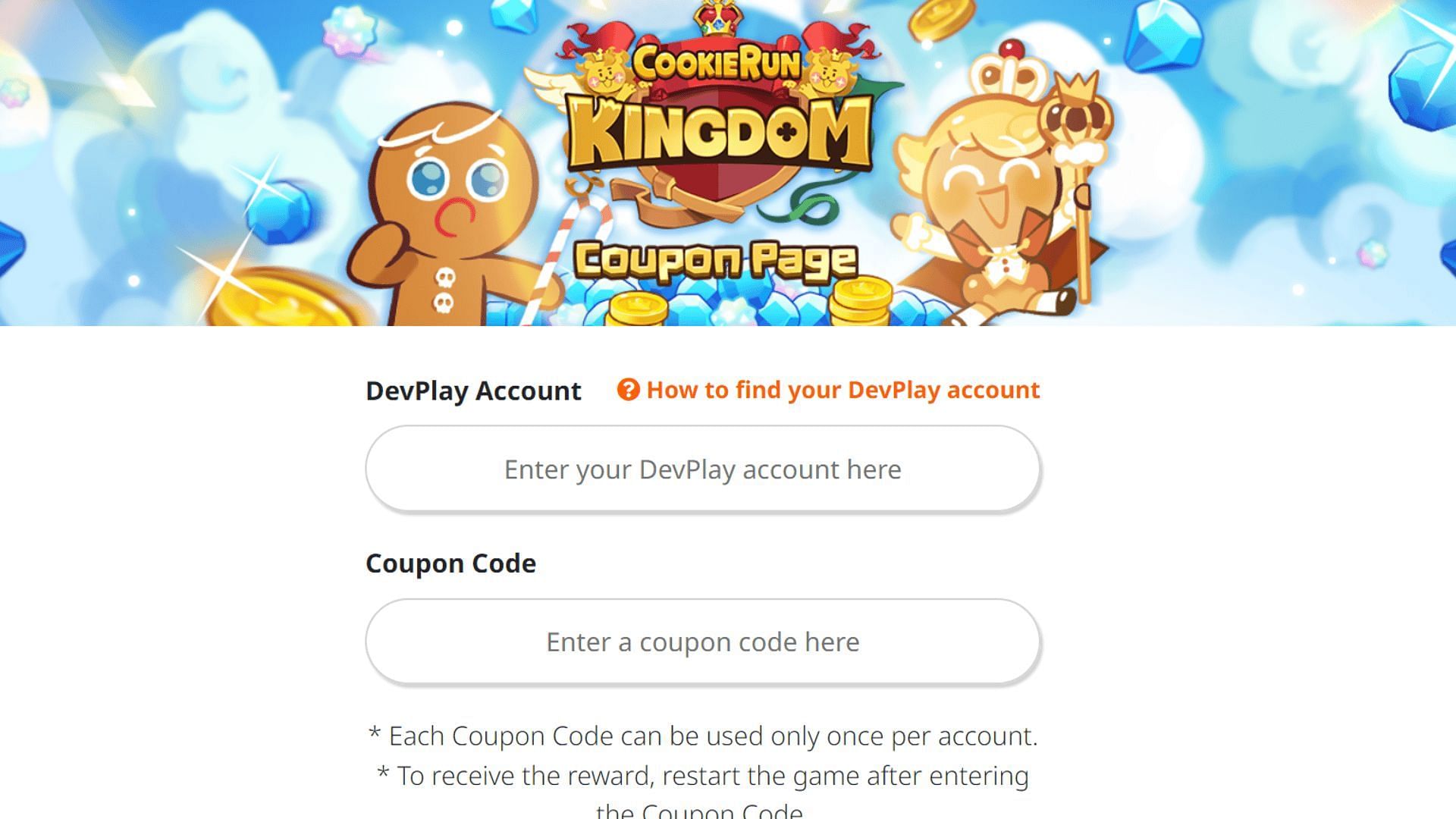 The code redemption page for CookieRun India (Image via Devsisters)