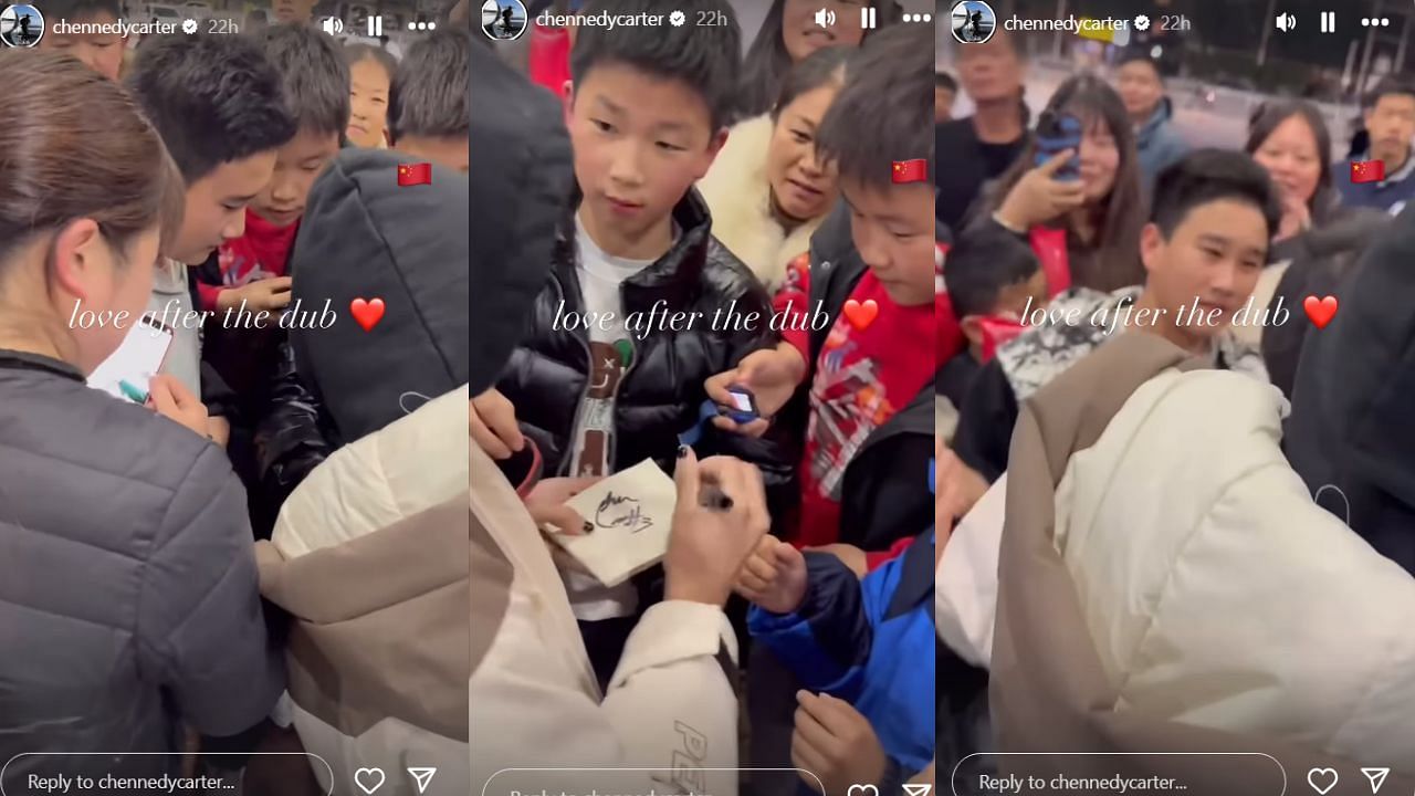 Chennedy Carter signs autographs for fans after the game against Hefei. (Credits: @chennedycarter/Instagram)