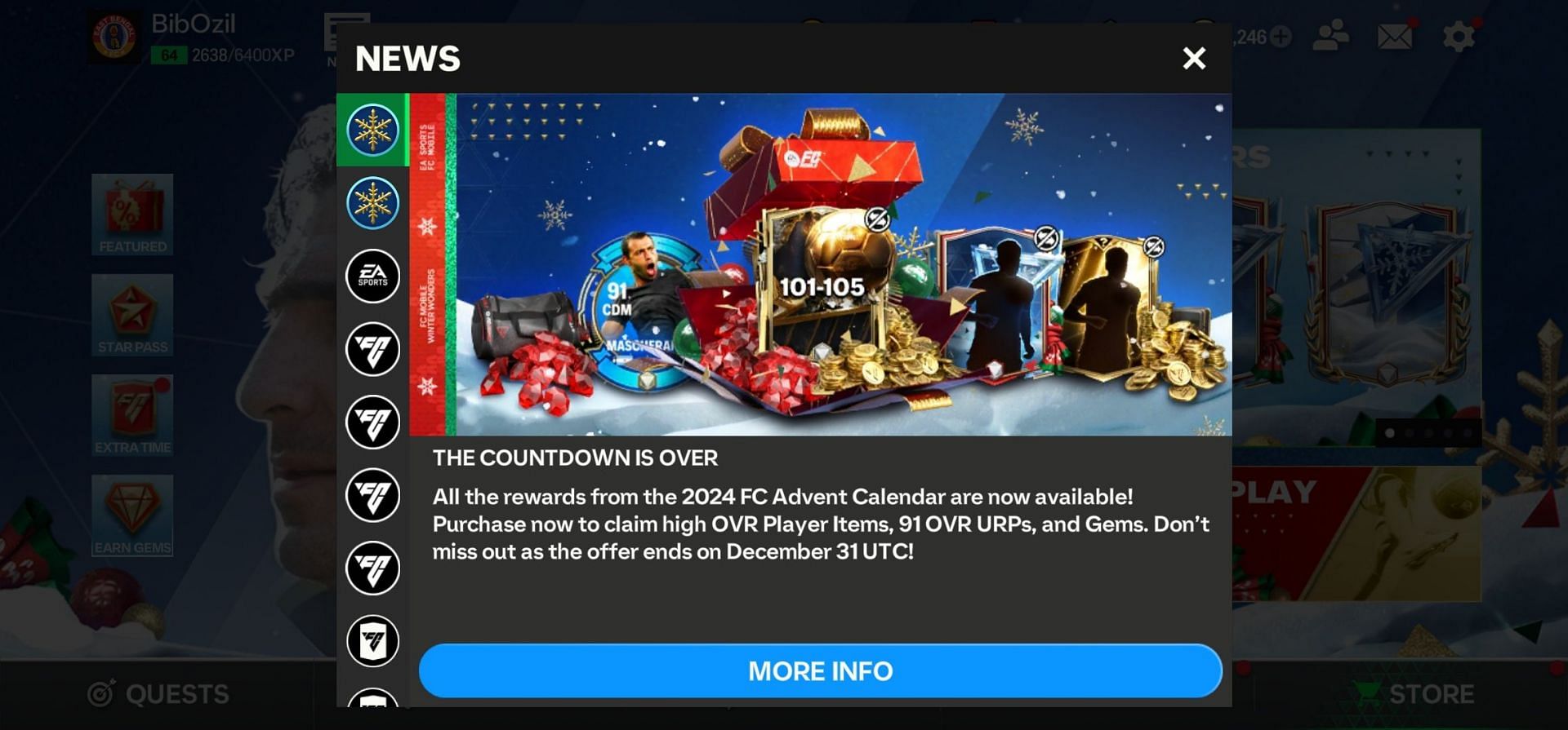 EA Sports&#039; final pop-up call for players to grab all the 2024 FC Advent Calendar rewards (Image via EA Sports)