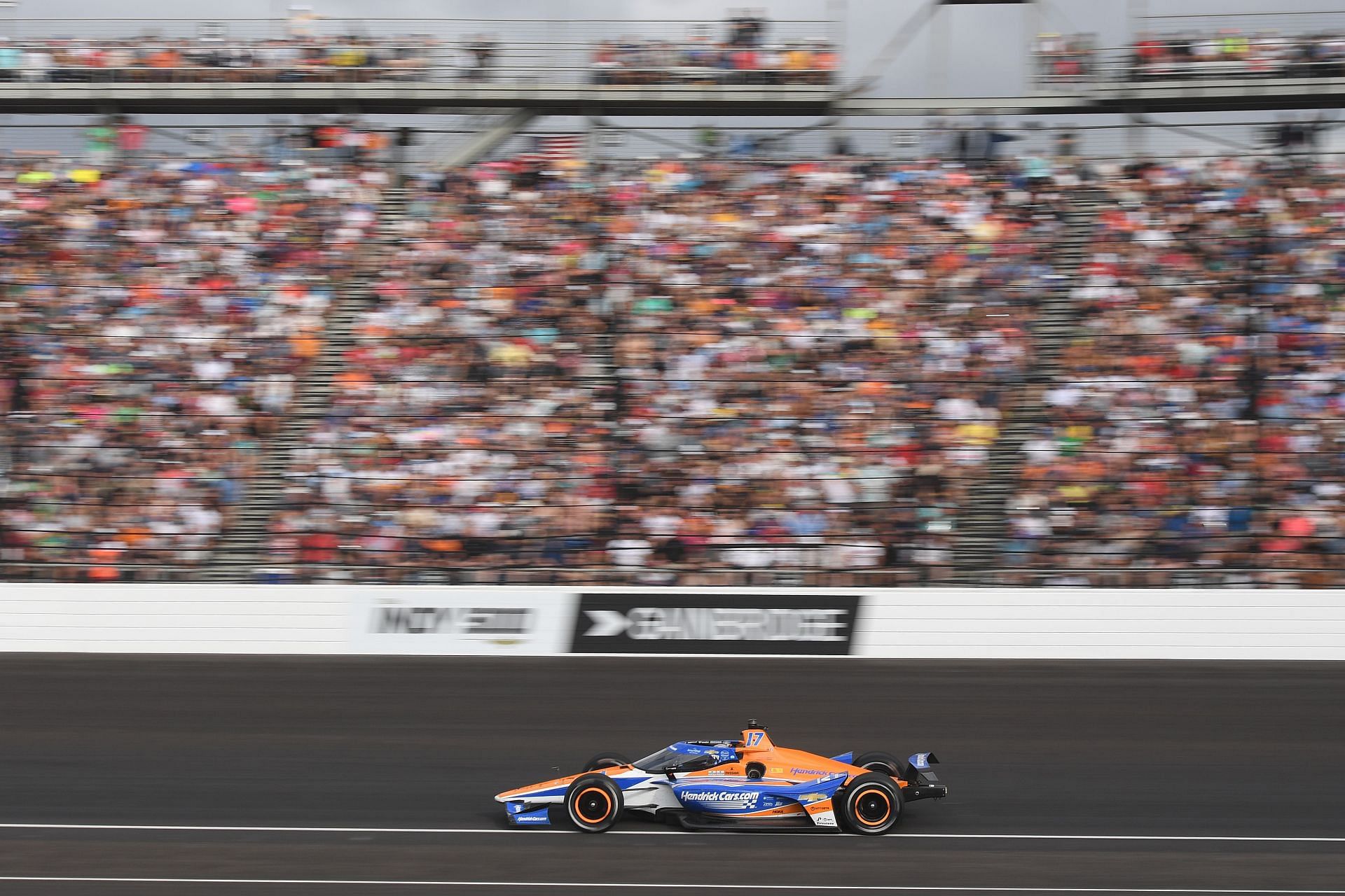 Kyle Larson of USA (17) driving for Arrow Mclaren races through turn two during the NTT IndyCar Series 108th Running of the Indianapolis 500 on May 26, 2024, at the Indianapolis Motor Speedway in Indianapolis, Indiana.- Source: Getty