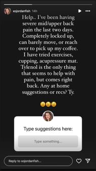 Jordan Fish's Instagram story - Source: @xojordanfish on Instagram