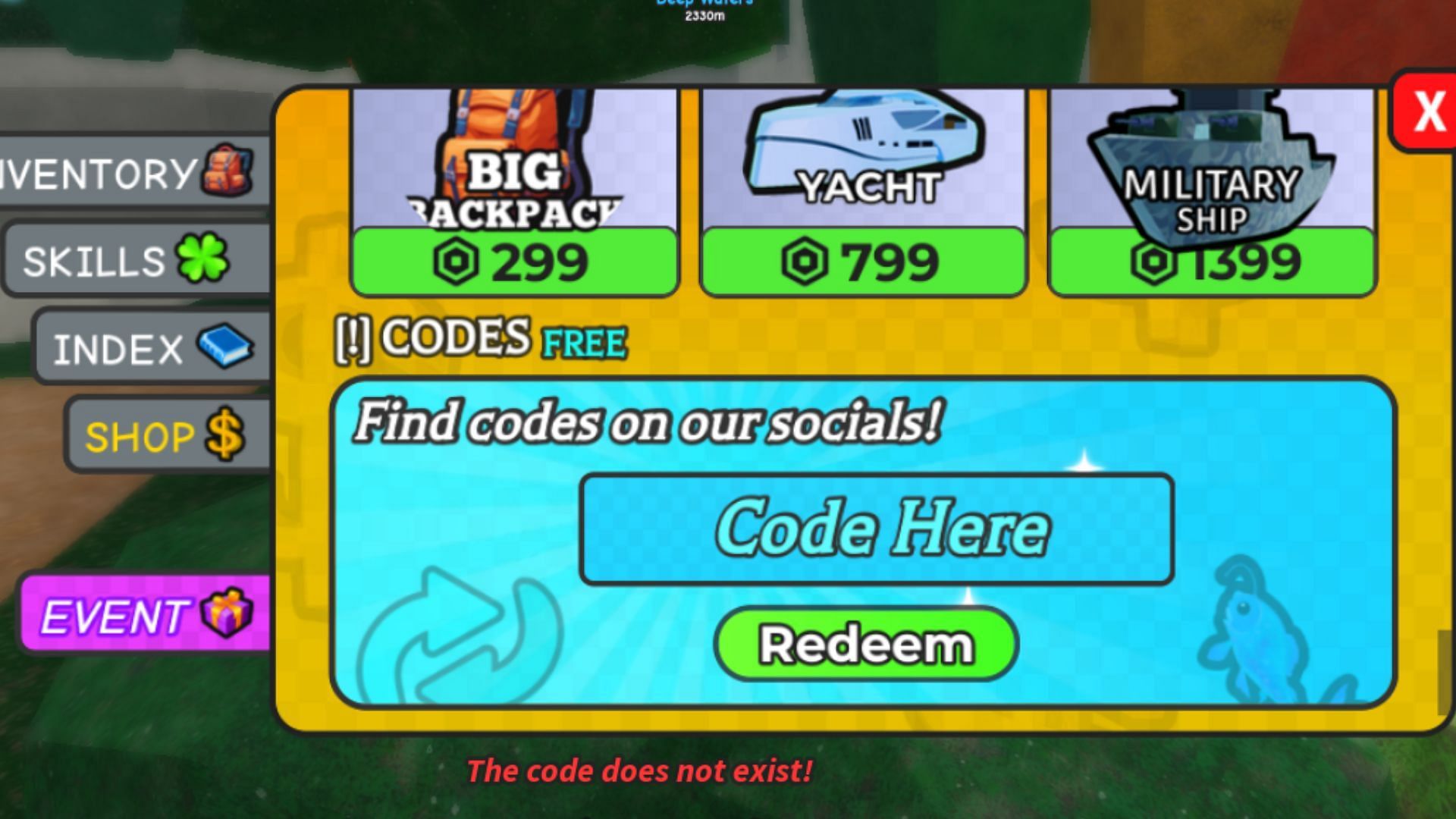 Remove extra spaces with the backspace key before pressing the "Redeem" button as Roblox codes are case-sensitive (Image via Roblox)