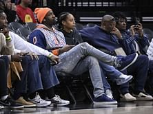 Gilbert Arenas, Melli Monaco, Alijah Arenas and his GF turn up to support Izela Arenas' game vs. Colorado