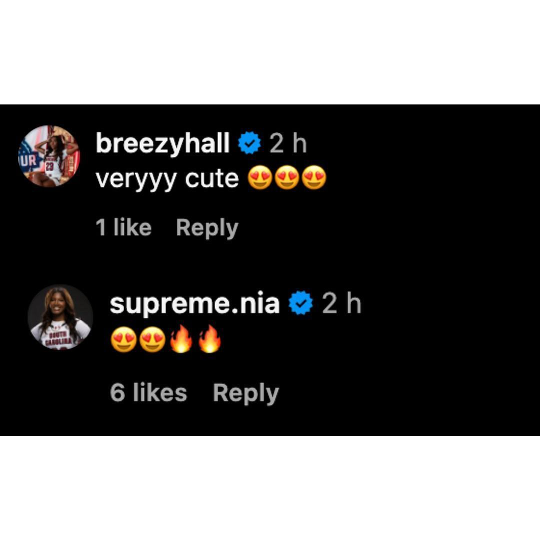 Bree Hall and Sania Feagin&#039;s reactions to Zia Cooke (Instagram/@z.loading__)