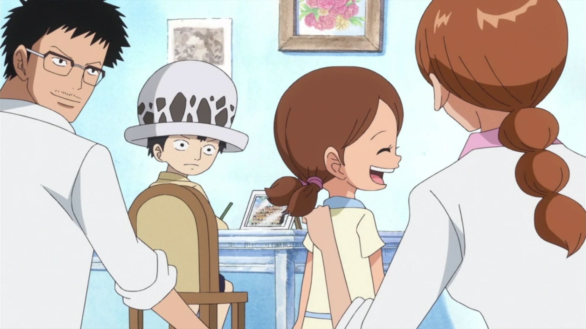 Law as a child with his father, mother, and little sister (Image via Toei Animation)