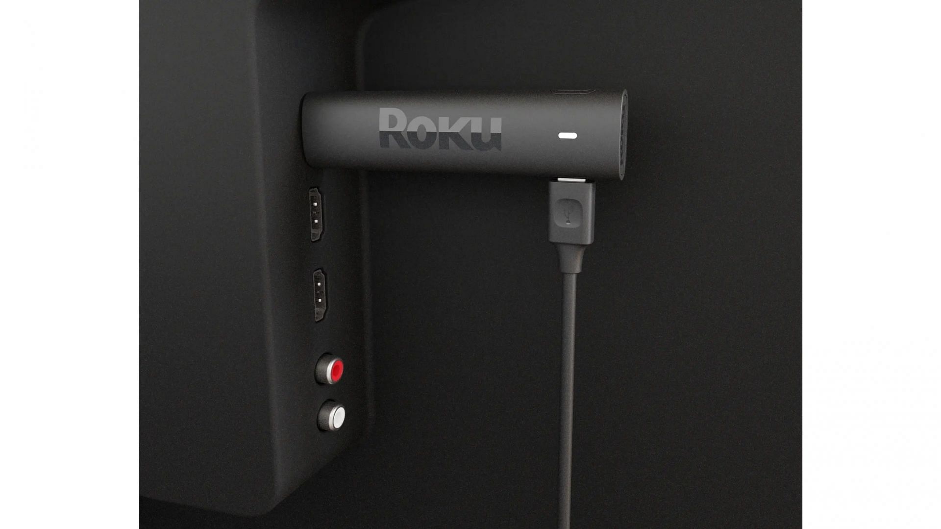 A Roku 4K Streaming Stick connected to a TV via the HDMI port (Image via Roku)