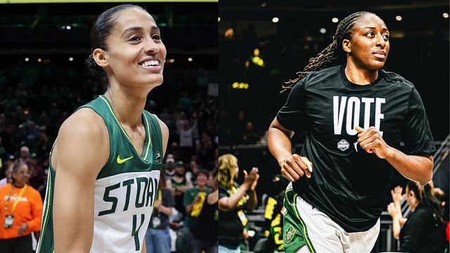 Fans react to Seattle Storm teammates Skylar Diggins-Smith and Jewell Loyd sitting on opposite ends of the court for Notre Dame