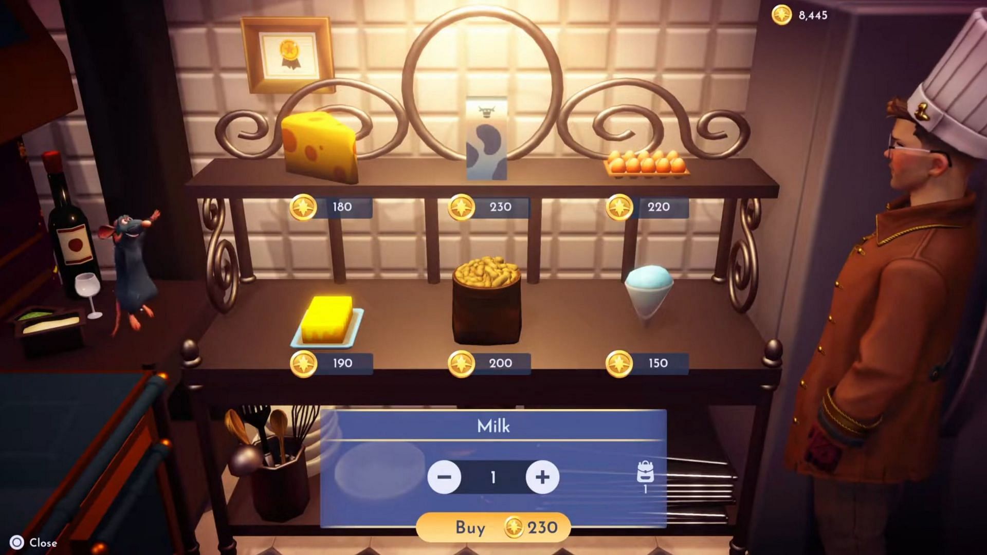 Milk is priced at 230 Star Coins at Chez Remy (Image via Gameloft)