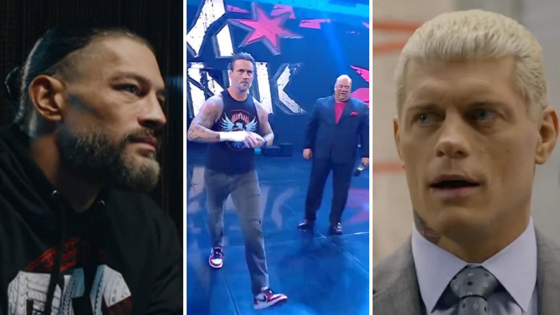 Roman Reigns (left), CM Punk and Paul Heyman (middle), Cody Rhodes (right) [Image credits: Reigns and Rhodes