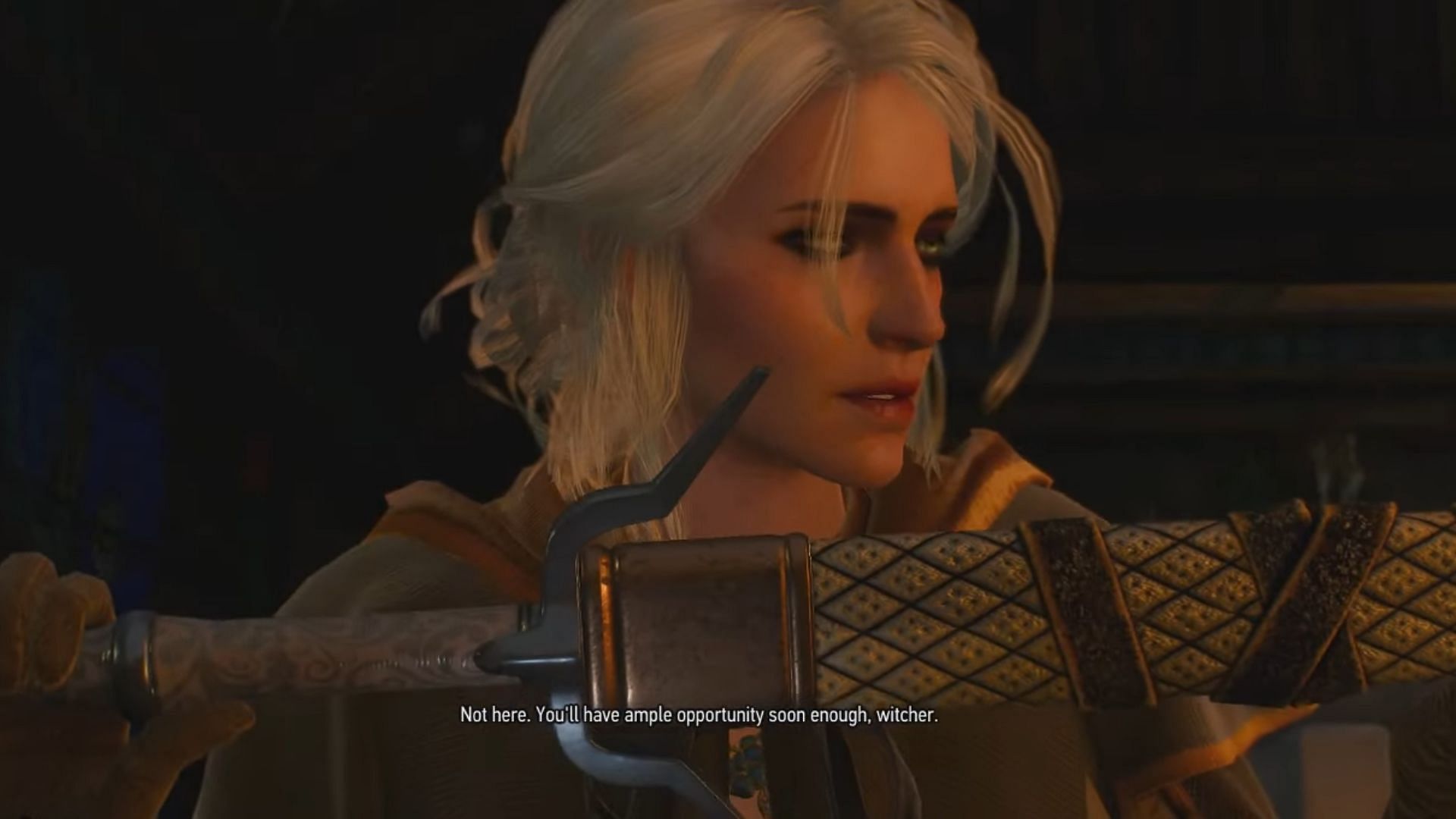 Geralt gifting Ciri the sword at the end of The Witcher 3 (Image via CDPR)