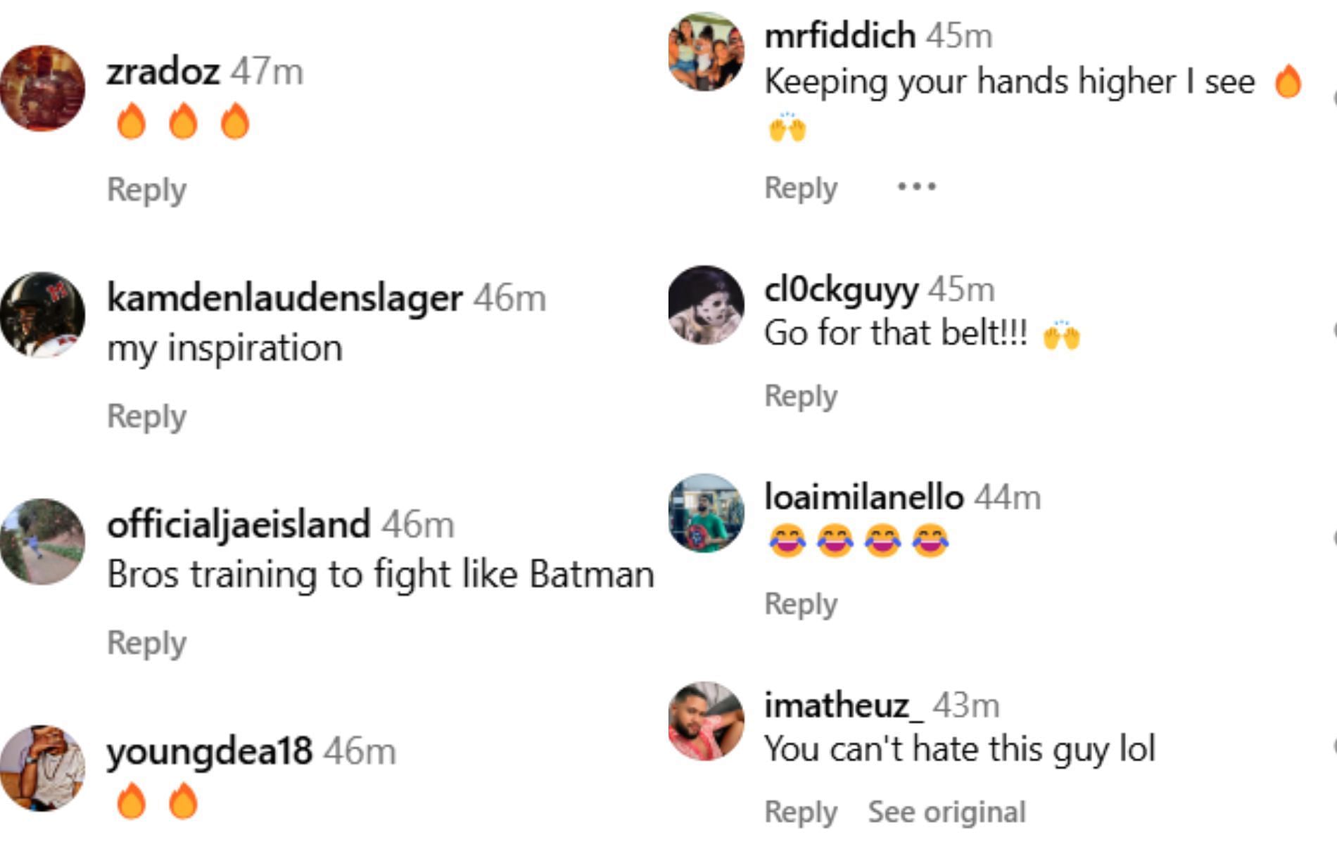 Fan reactions to Jiri Prochazka&#039;s Instagram post.