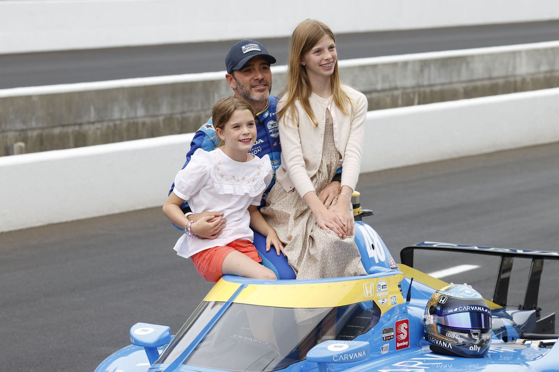 Jimmie Johnson with his daughters at the 106th Indianapolis 500 Qualifying - Source: Getty