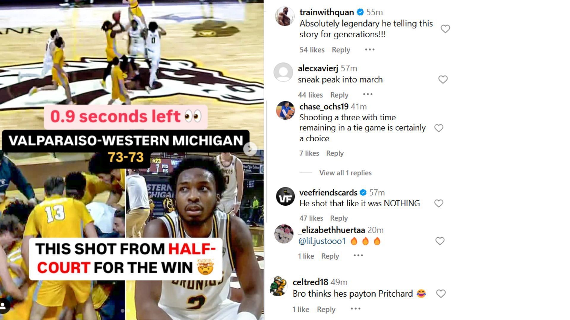 Fans flocked on Instagram to praise Justus McNair&#039;s game-winning 3-pointer (Image Source: @espn)