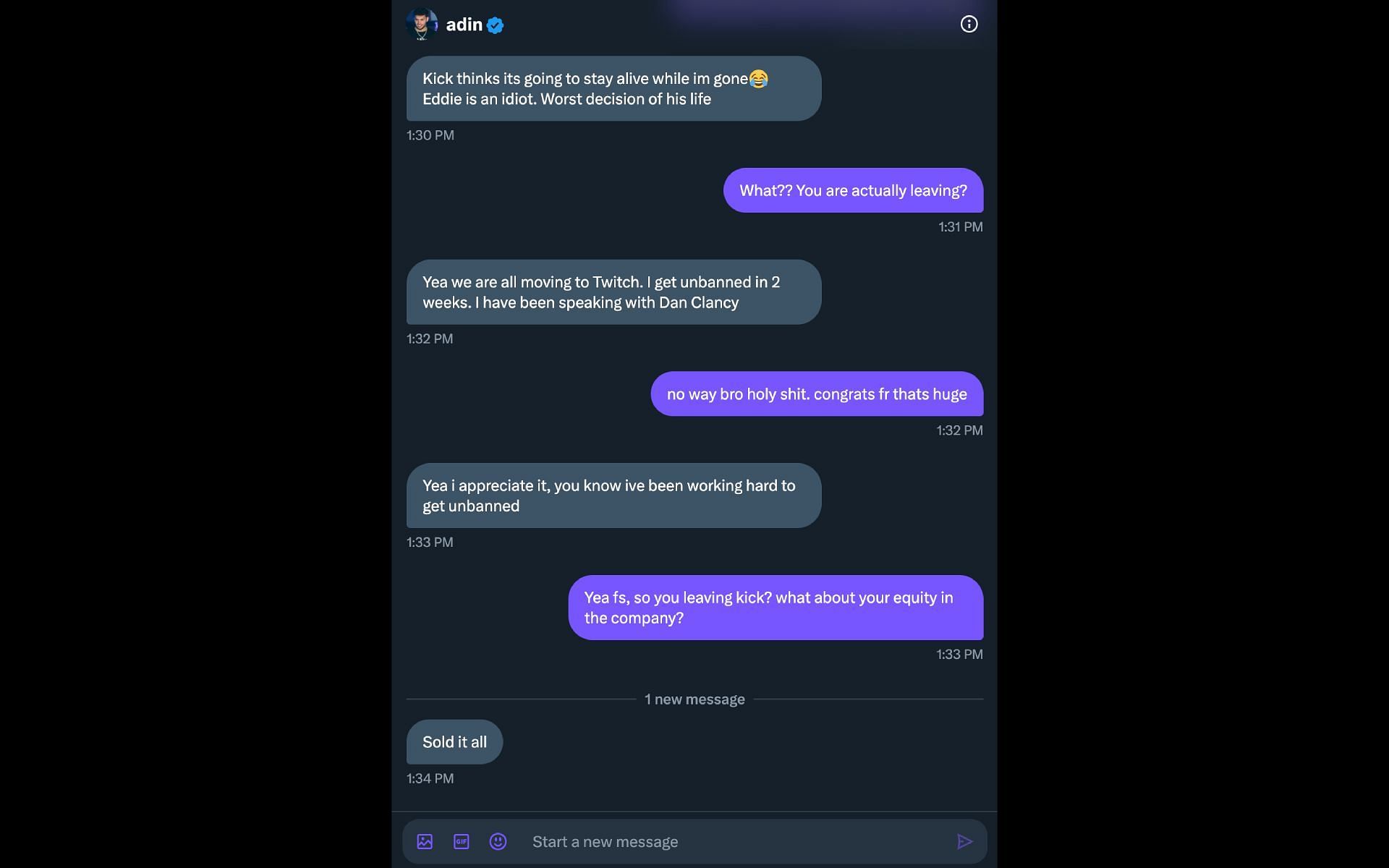 Screenshot of alleged DMs that X user @Kick_Champ shared on December 3, 2024 (Image via @Kick_Champ/X)