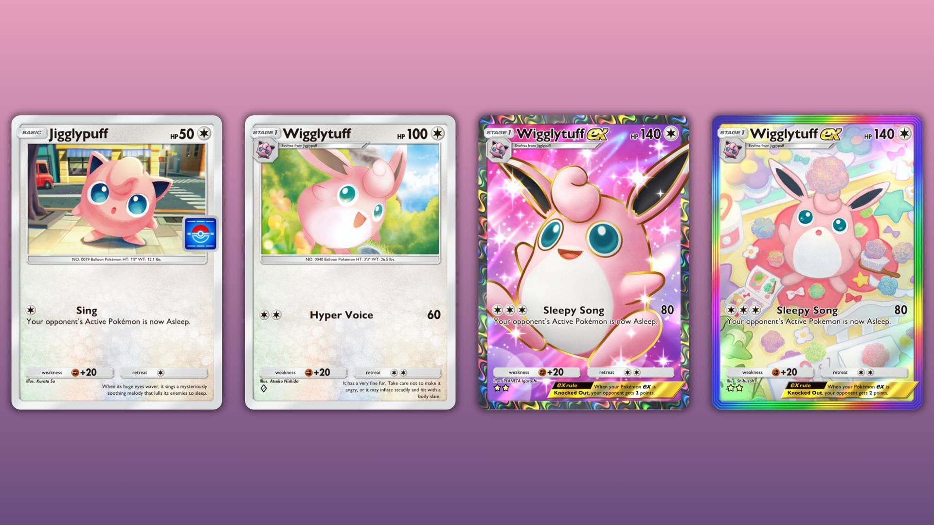 Jigglypuff Promo-A, Wigglytuff, and Wigglytuff ex as seen in the game (Image via The Pokemon Company)