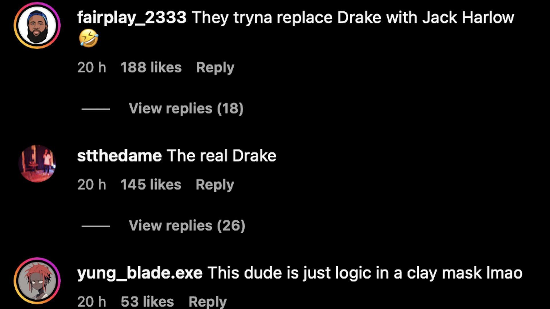 Screenshot of comments under DJ Akademiks repost of Jack Harlow&#039;s new song &#039;Tranquility&#039; (Image via Instagram/@akademiks)