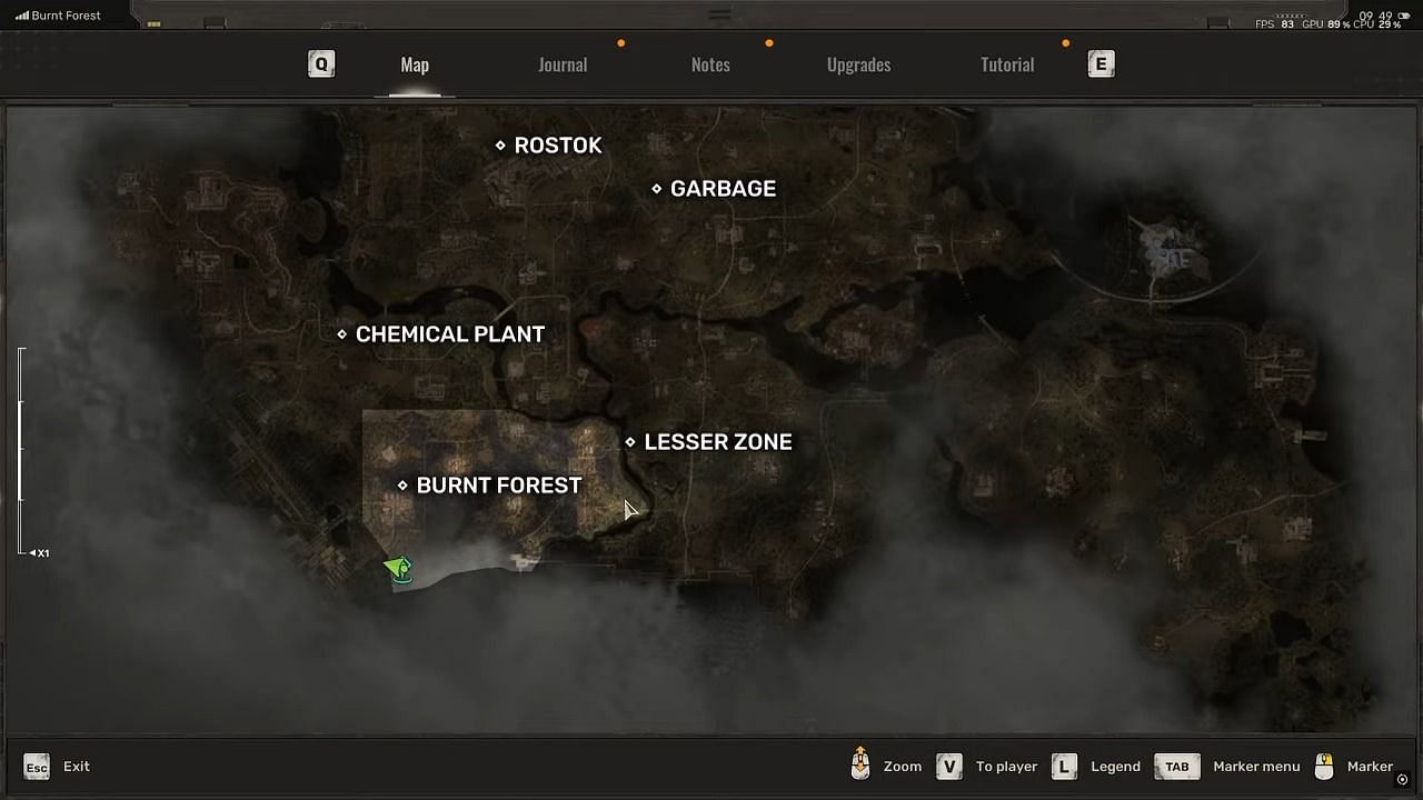 On the green marker, you will find the mist anomaly (Image via GSC Game World)