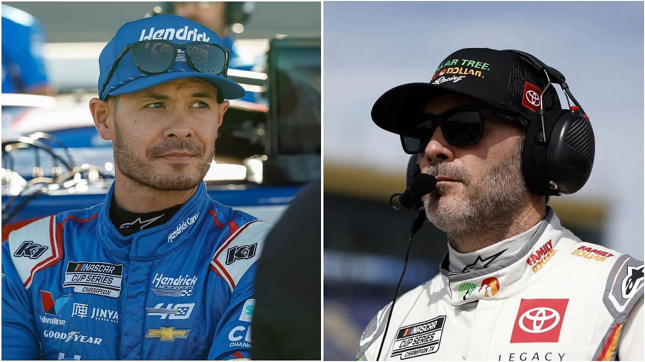 NASCAR driver Kyle Larson (L) and NASCAR Hall of Famer Jimmie Johnson (R) [via Getty]