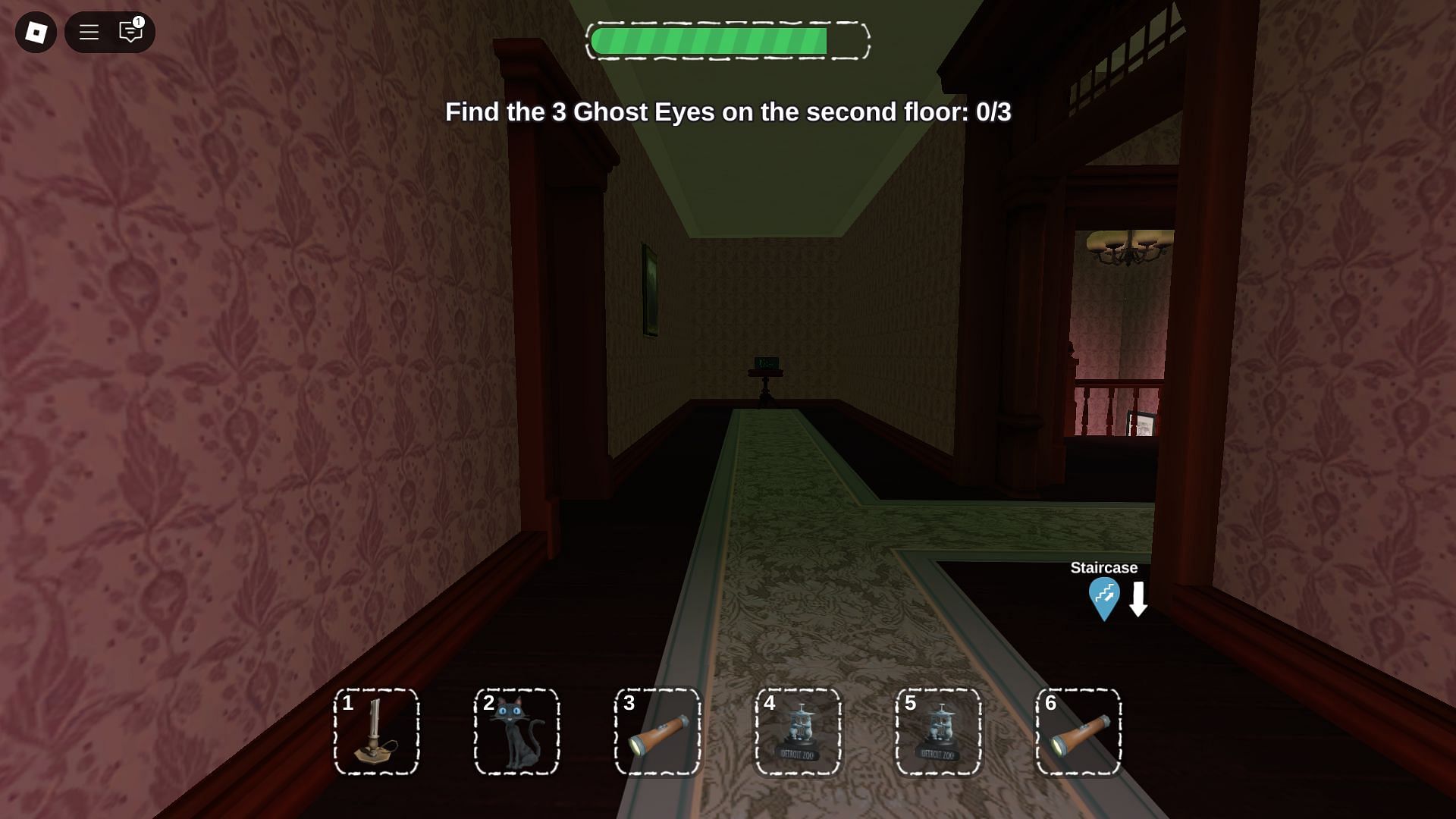 Searching the second floor for Ghost Eyes (Image via Roblox)