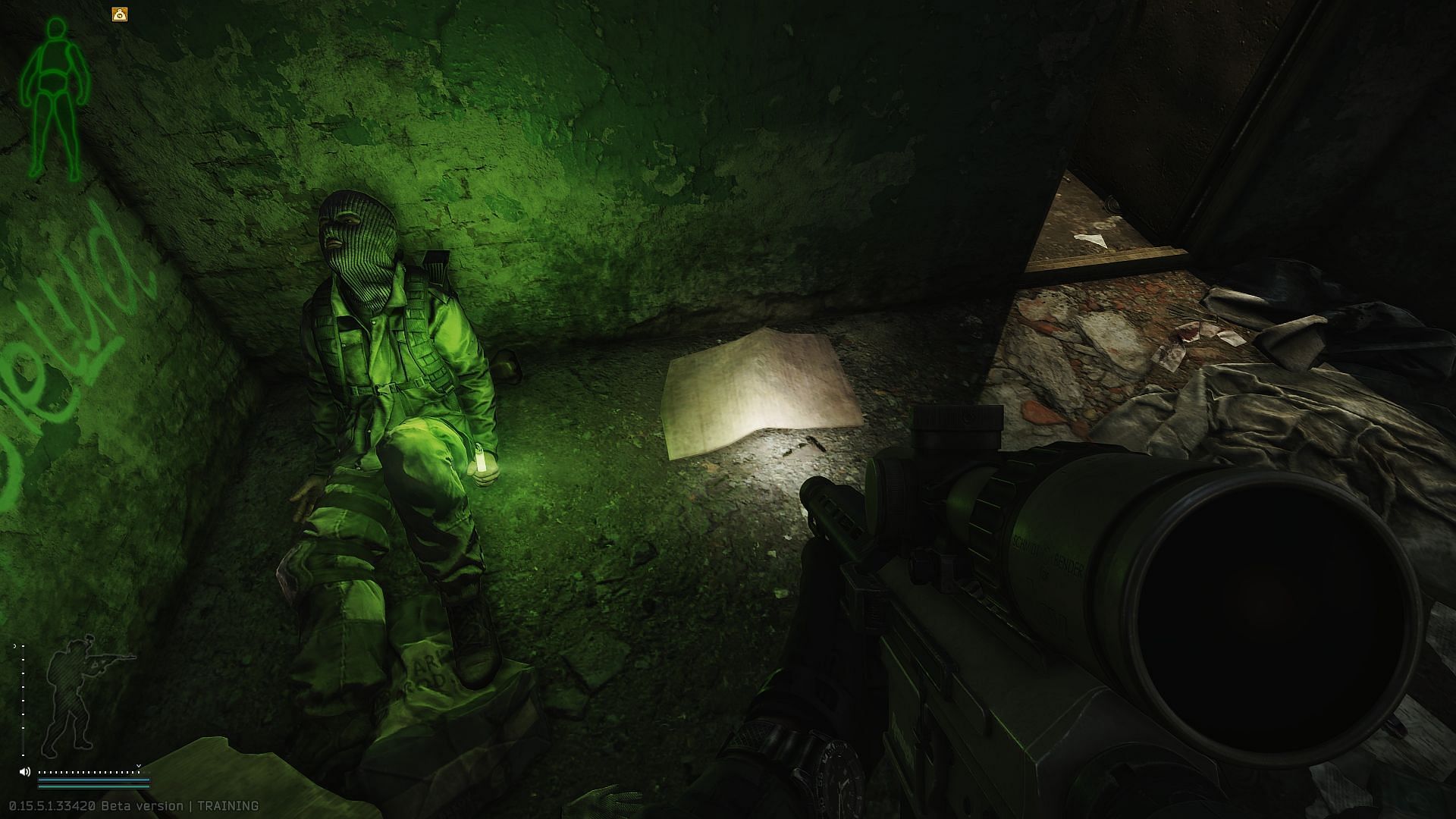 The sealed letter spawns under the cardboard that is being highlighted by the flashlight (Image via Battlestate Games)