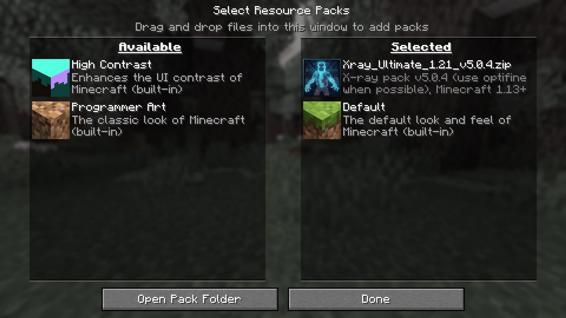 Place the x-ray pack for Minecraft 1.21.4 in the Resource Pack folder (Image via Mojang Studios/Filmjolk)