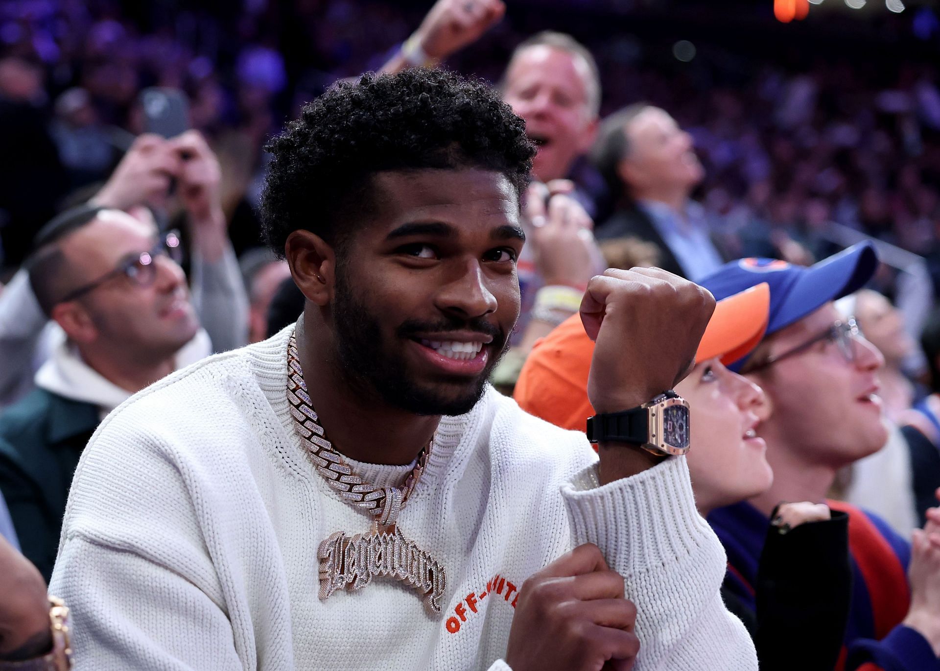 Shedeur Sanders attends the quarterfinal game of the Emirates NBA Cup between the New York Knicks and the Atlanta Hawks. (Credits: Getty)