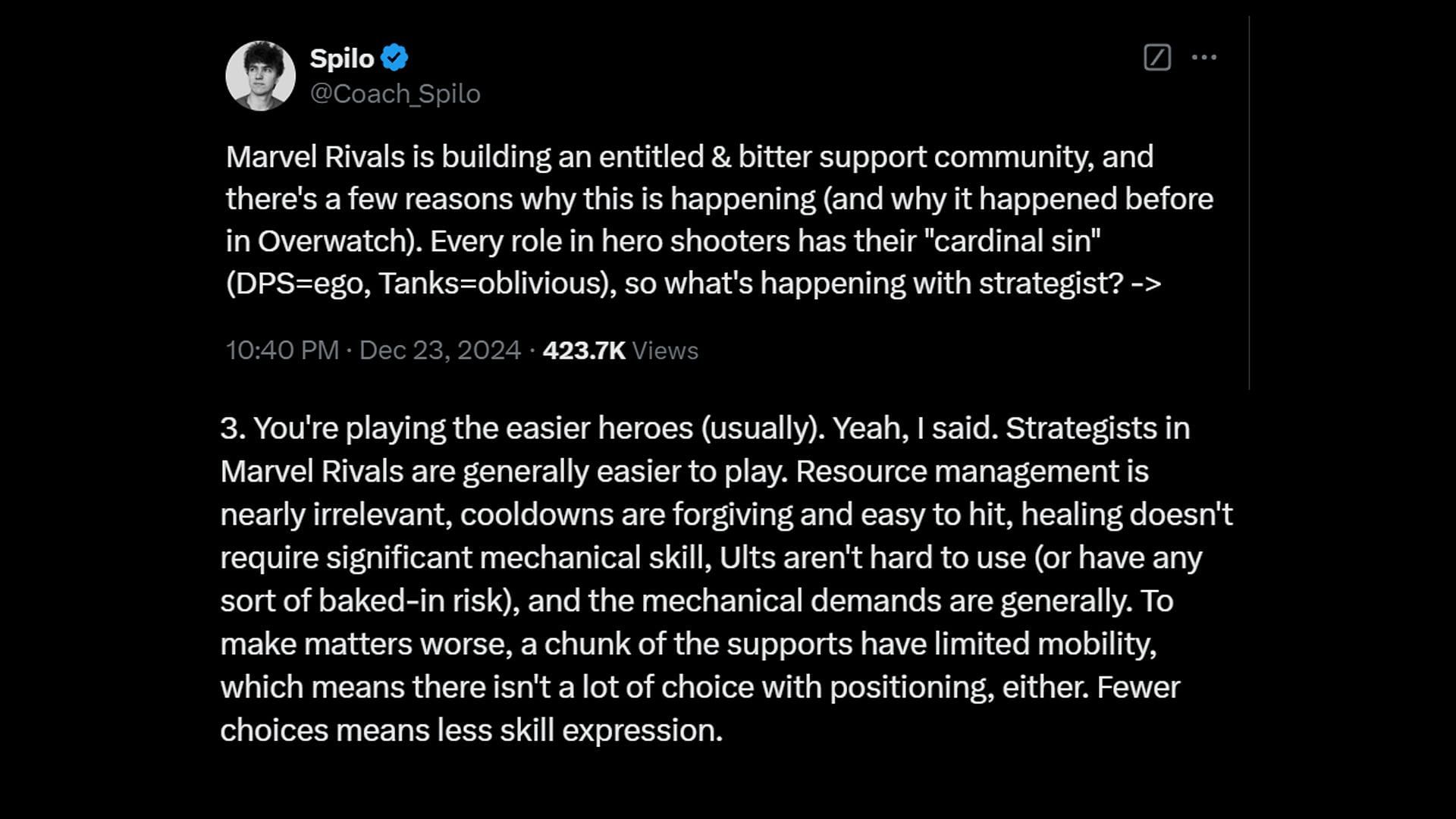 Spilo&#039;s take on Strategists in Marvel Rivals (Image via X || @Coach_Spilo)