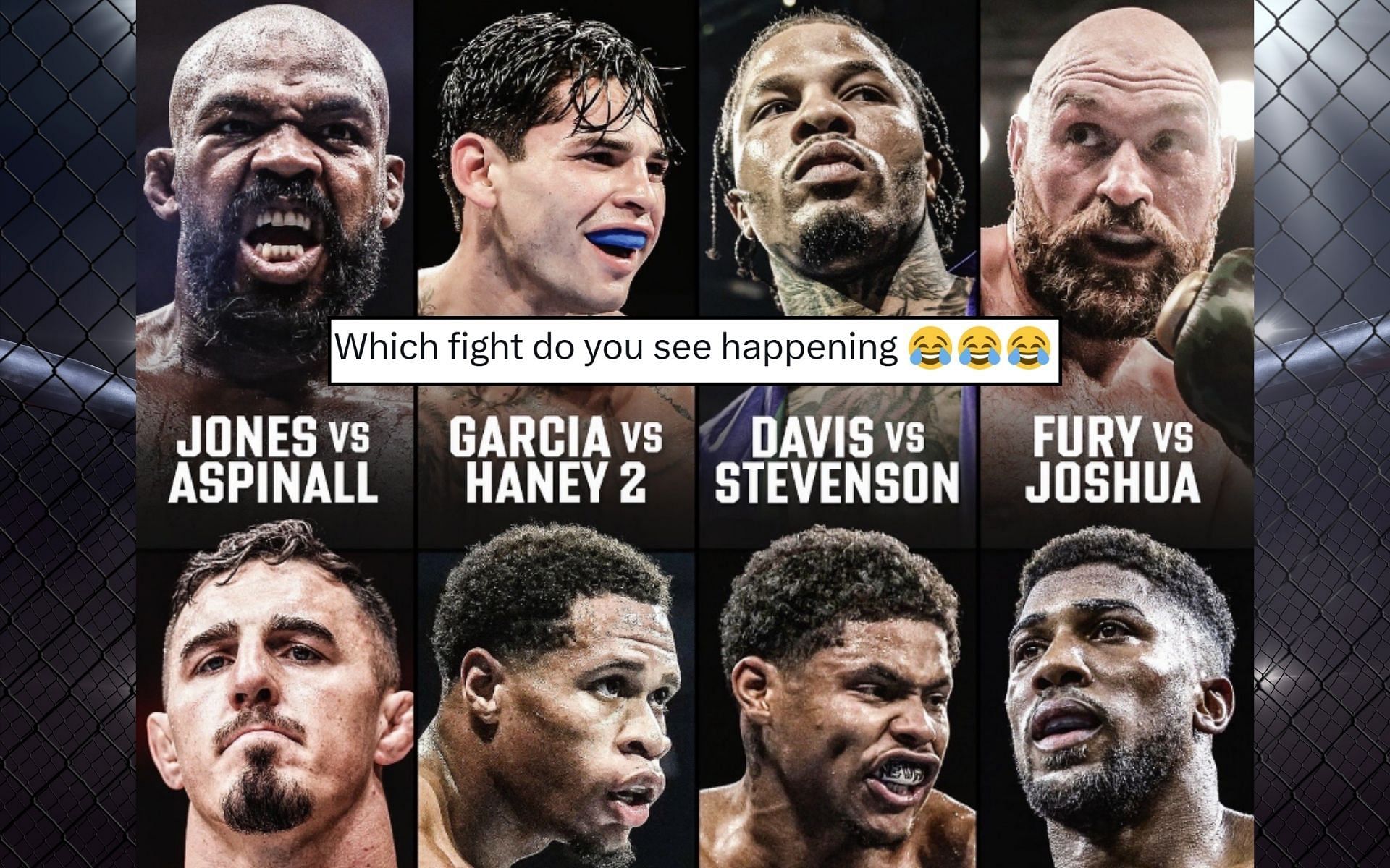 Former UFC fighter reacts (insert) to a list of fights we have to see in 2025 (pictured). [Image credit: @DerekBrunson, @HappyPunch on X]