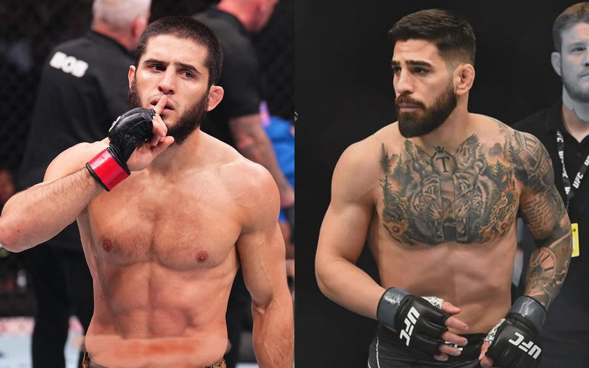 Islam Makhachev (left) opens up about potential Ilia Topuria (riht) fight. [Images courtesy: @islam_makhachev and @iliatopuria on Instagram]